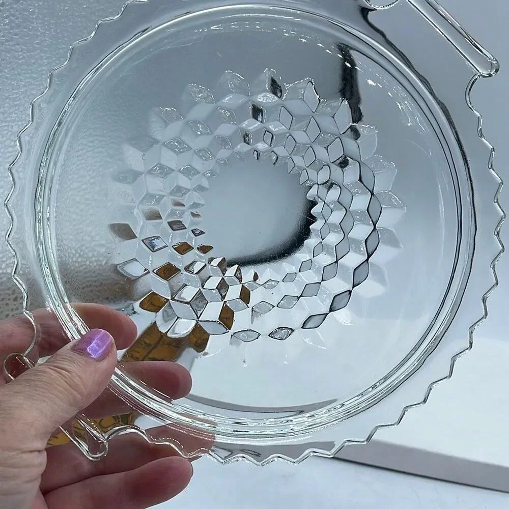 Vintage Jeanette Glass tidbit tray in Cube/Cubist pattern.